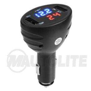 Voltímetro digital, termómetro y cargador, Dual USB