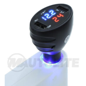 Voltímetro digital, termómetro y cargador, Dual USB