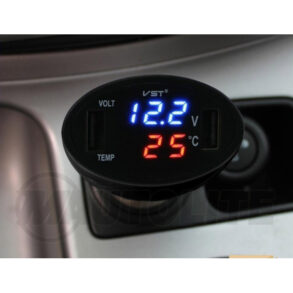 Voltímetro digital, termómetro y cargador, Dual USB
