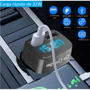 Voltímetro digital, amperímetro, termómetro y cargador